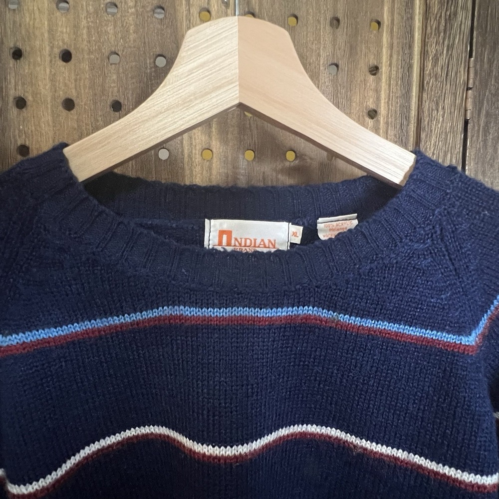 Indian Brand Sweater  XL Navy With Stripes Kurt Cobain Grunge Retro vtg 1980s - Picture 4 of 10